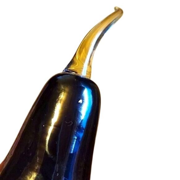 Handblown Glass Gourd Dark Purple Amethyst Clear Stem Studio Art - Picture 5 of 5